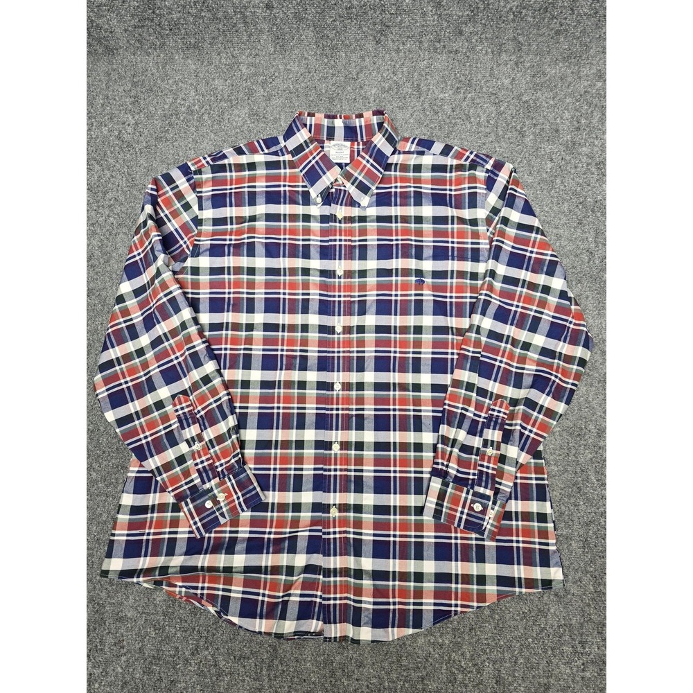 Brooks Brothers Shirt Mens 2XL XXL Plaid Red Blue Green Regent Non Iron Cotton